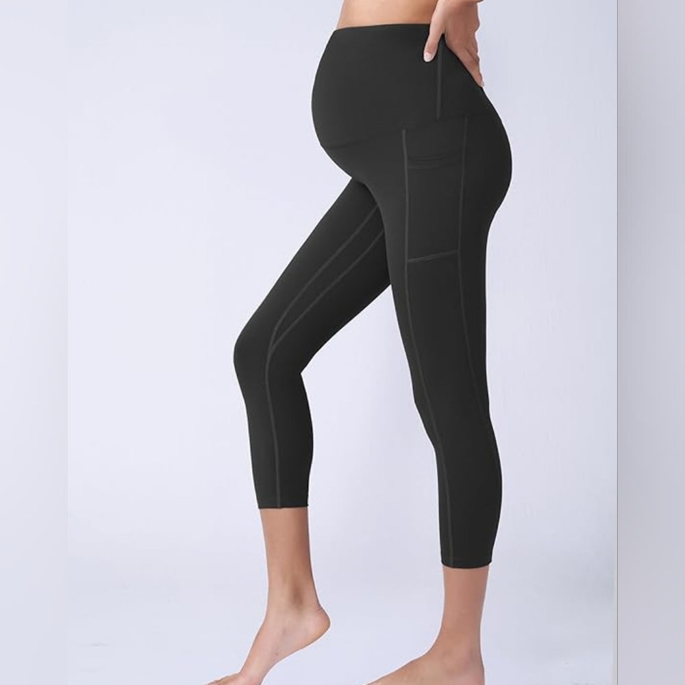 POSHDIVAH Women's Maternity Capri Leggings Over The Belly Pregnancy Workout Acti